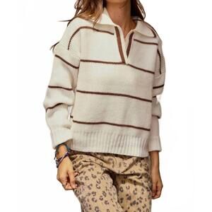NEW LOVLOV luxe relaxed striped knit sweatshirt in ivory latte